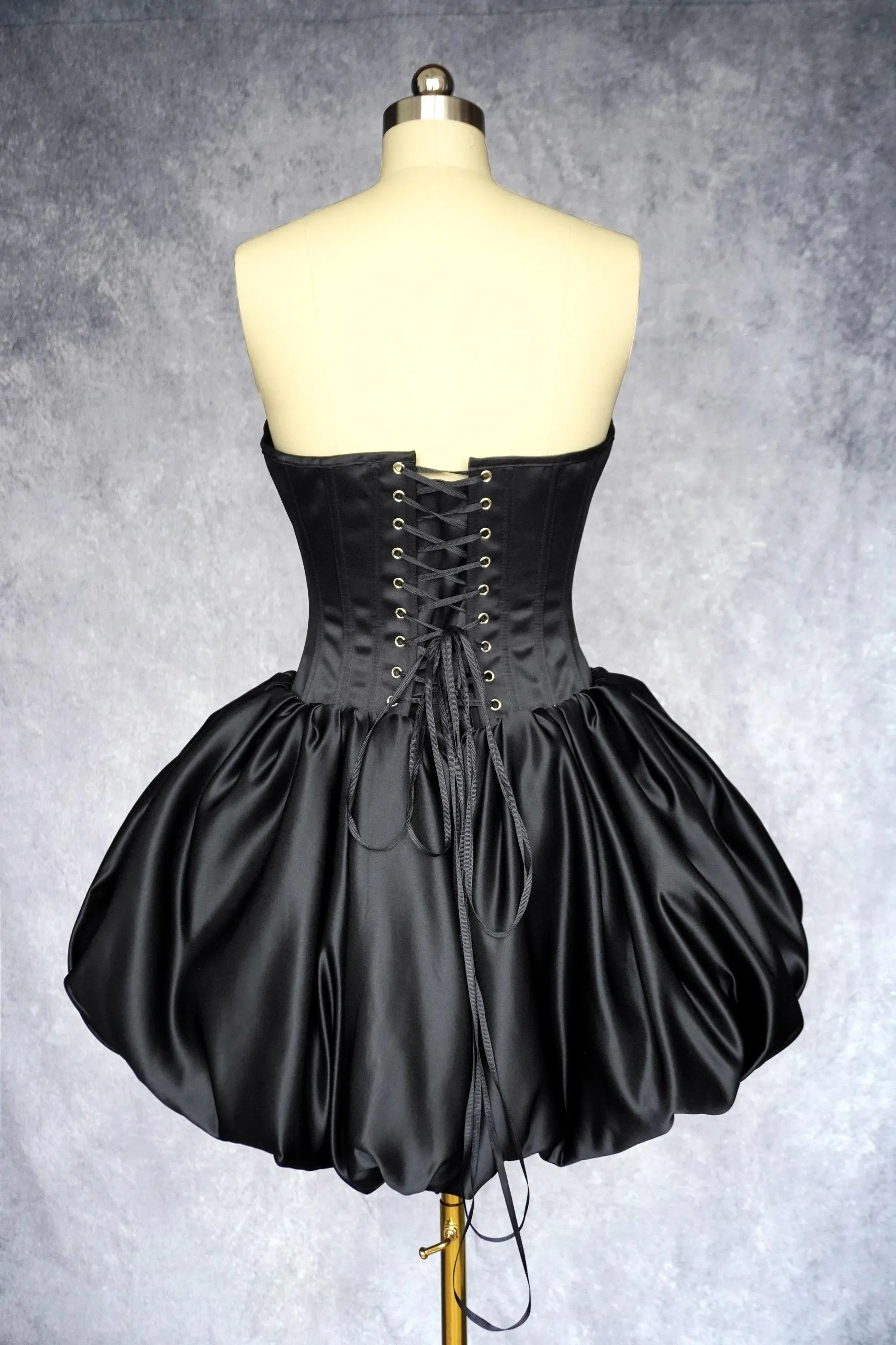 Glamorous Strapless Corset Lace-Up Black Short Prom Dress With Bubble Hem
