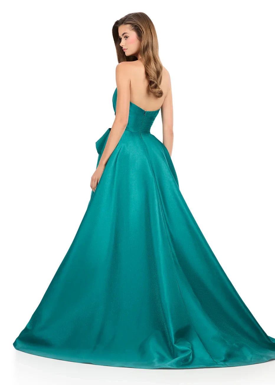 Glamorous A-Line Strapless Draped Jade Floor-Length Prom Dress With Beaded