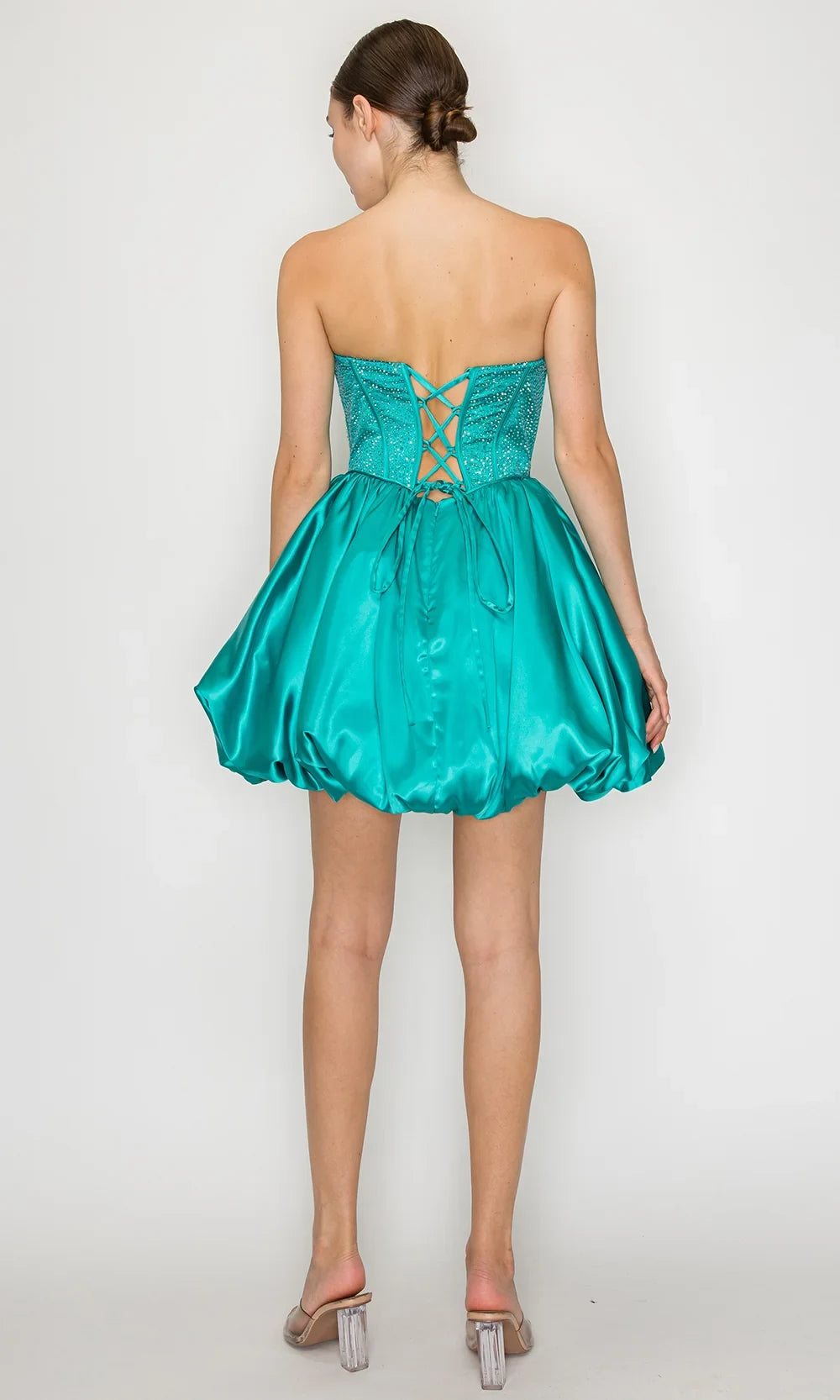 Glamorous A-Line Strapless Sequin Bubble Skirt Teal Short Homecoming Dress With Pockets
