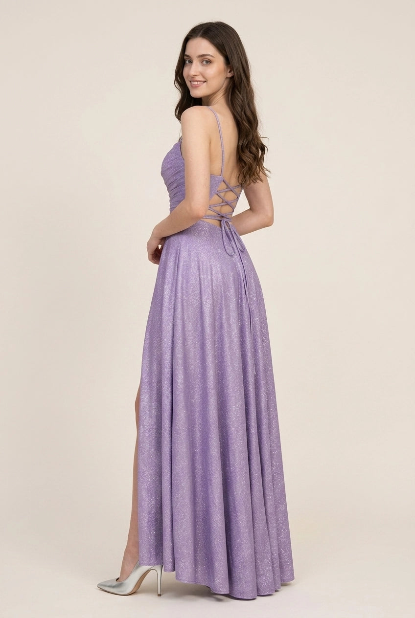 Glamorous A-Line Sweetheart Ruched High Slit Lavender Floor-Length Prom Dress