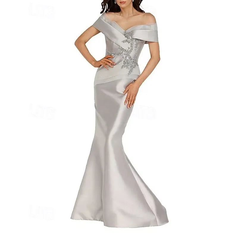 Glamorous Mermaid Off Shoulder Beaded Applique Black White Evening Dress For Sale
