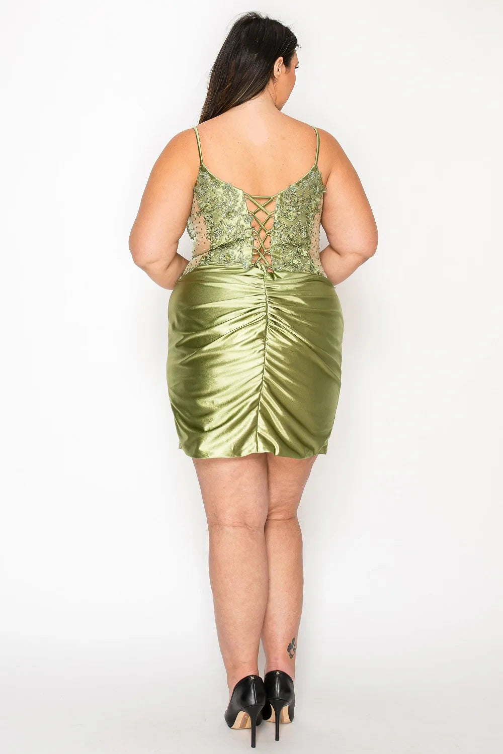 Glamorous Plus Size Sheath Sweetheart Applique Sage Green Mini Homecoming Dress