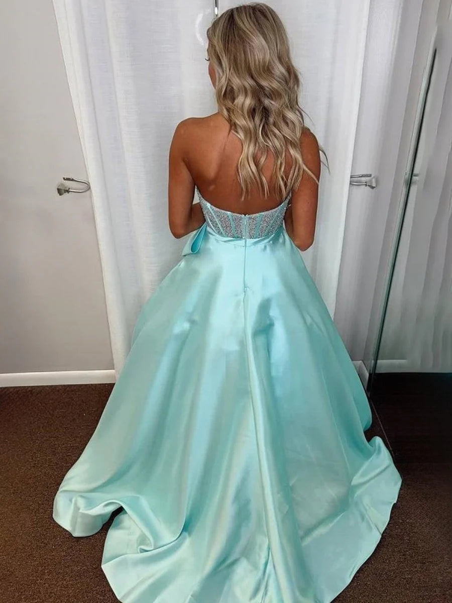 Gorgeous A-Line Sweetheart Beaded Lilac Long Evening Dress With Bow