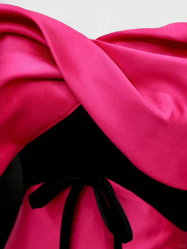 Gorgeous Ball Gown Hot Pink Satin Off The Shoulder Long Prom Dresses Budget Hot Pink Party Dresses