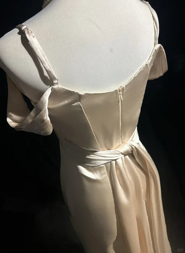 Gorgeous Champagne Spaghetti Straps Mermaid Long Prom Dress Casual Champagne Party Dresses