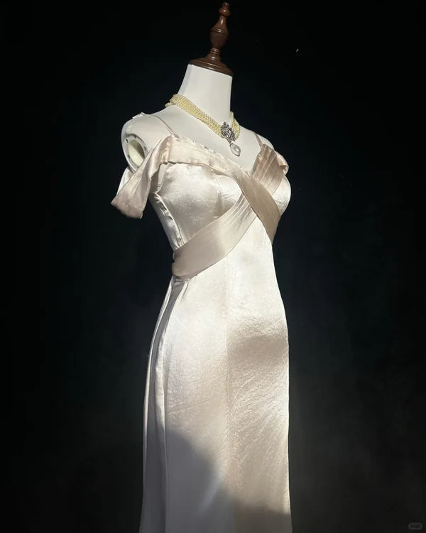 Gorgeous Champagne Spaghetti Straps Mermaid Long Prom Dress Casual Champagne Party Dresses