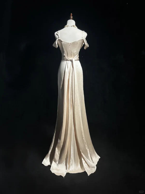 Gorgeous Champagne Spaghetti Straps Mermaid Long Prom Dress Casual Champagne Party Dresses