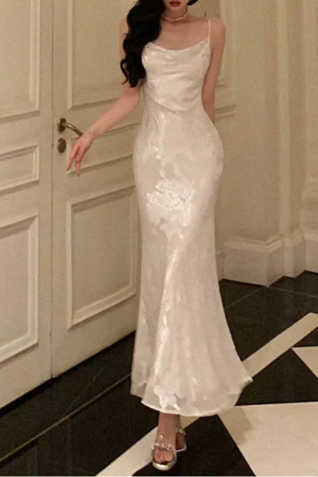 Gorgeous Ivory Satin Floral Prints Mermaid Spaghetti Straps Date Evening Dress Prom Dress