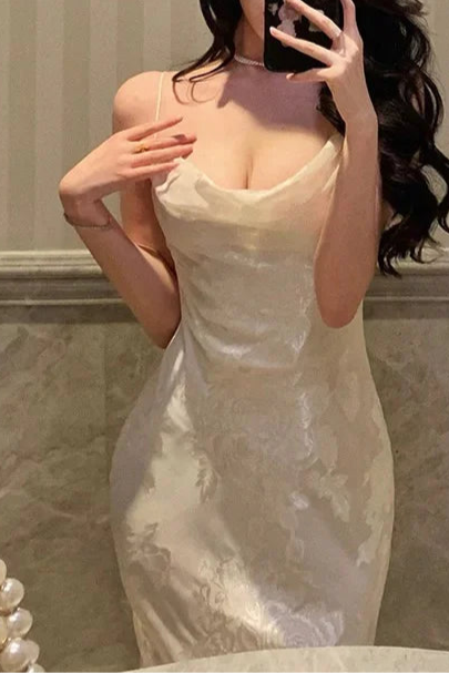 Gorgeous Ivory Satin Floral Prints Mermaid Spaghetti Straps Date Evening Dress Prom Dress