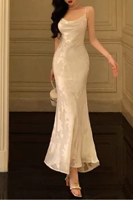 Gorgeous Ivory Satin Floral Prints Mermaid Spaghetti Straps Date Evening Dress Prom Dress