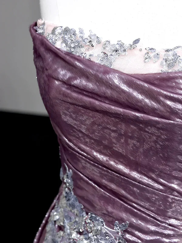Gorgeous Lilac Sequin Lace Sequins A Line Strapless Long Prom Dresses Budget Lilac Party Dresses Graduation Dresses