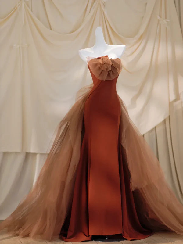 Gorgeous Mermaid Strapless Floral Long Prom Dress Discount Long Party Dresses Graduation Dress With Tulle Cape