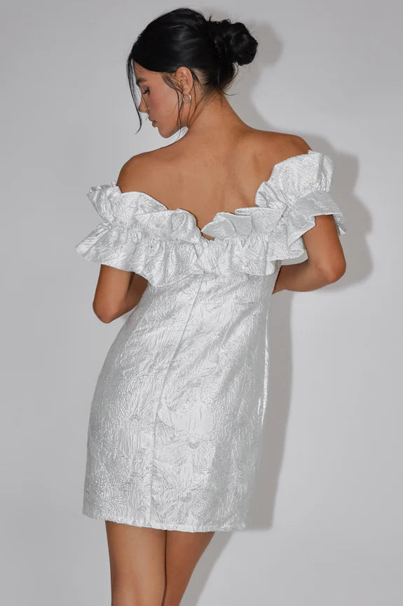 Gorgeous Off-Shoulder Ruffle Jacquard Off White Mini Homecoming Dress