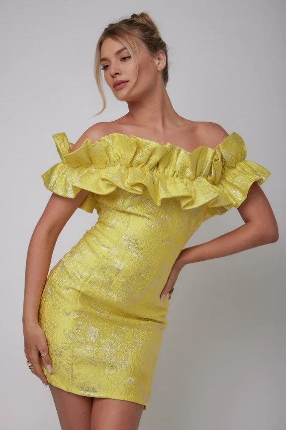 Gorgeous Off-Shoulder Ruffle Jacquard Off White Mini Homecoming Dress