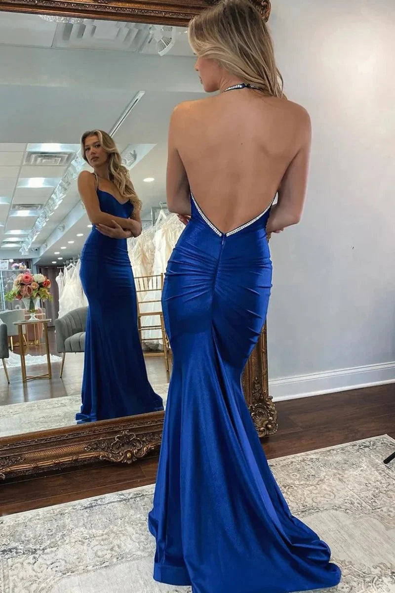 Gorgeous Trumpet Hunter Open Back Green Long Formal Evening Dress