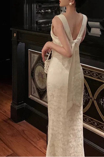 Gorgeous White Satin Floral Mermaid Draped collar Date Evening Dress Long Prom Dresses