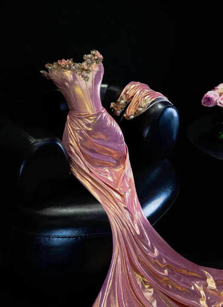 Gorgeous Satin With Applique Party Dress Off The Shoulder Mermaid Corset Evening Gown