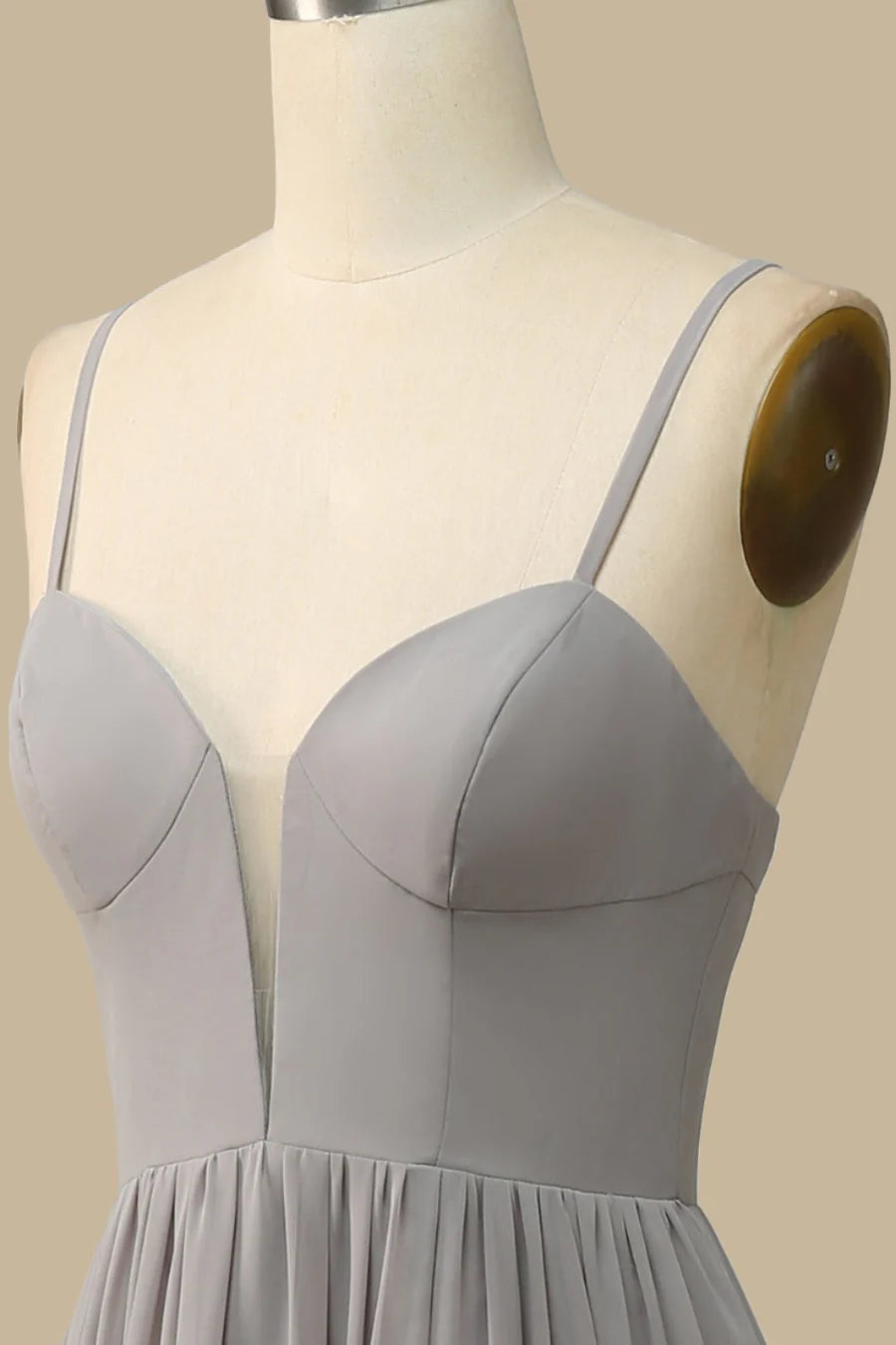 Gray Chiffon Cutout Back Corset Slit Maxi Dress Bridesmaid Dresses