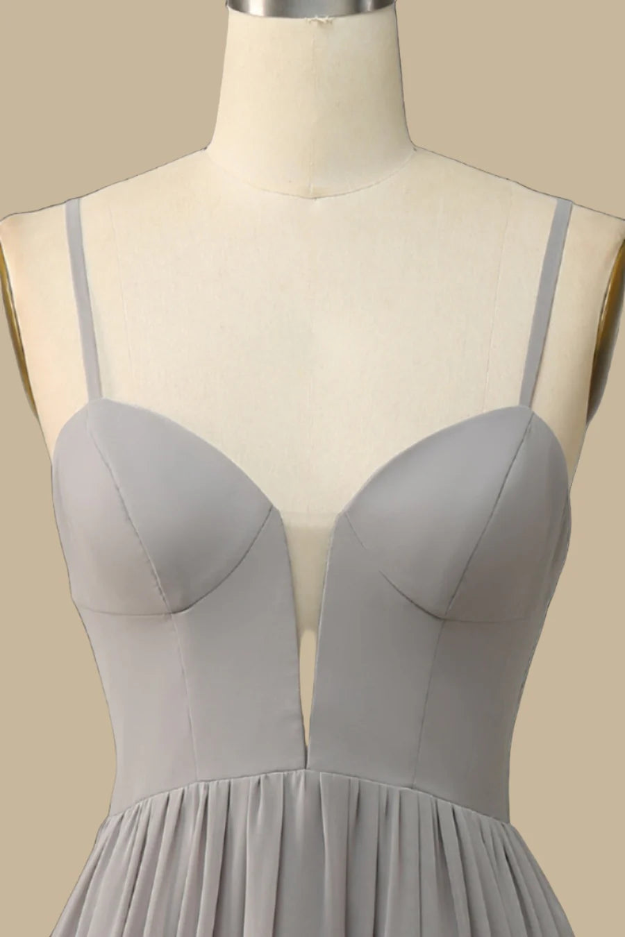 Gray Chiffon Cutout Back Corset Slit Maxi Dress Bridesmaid Dresses