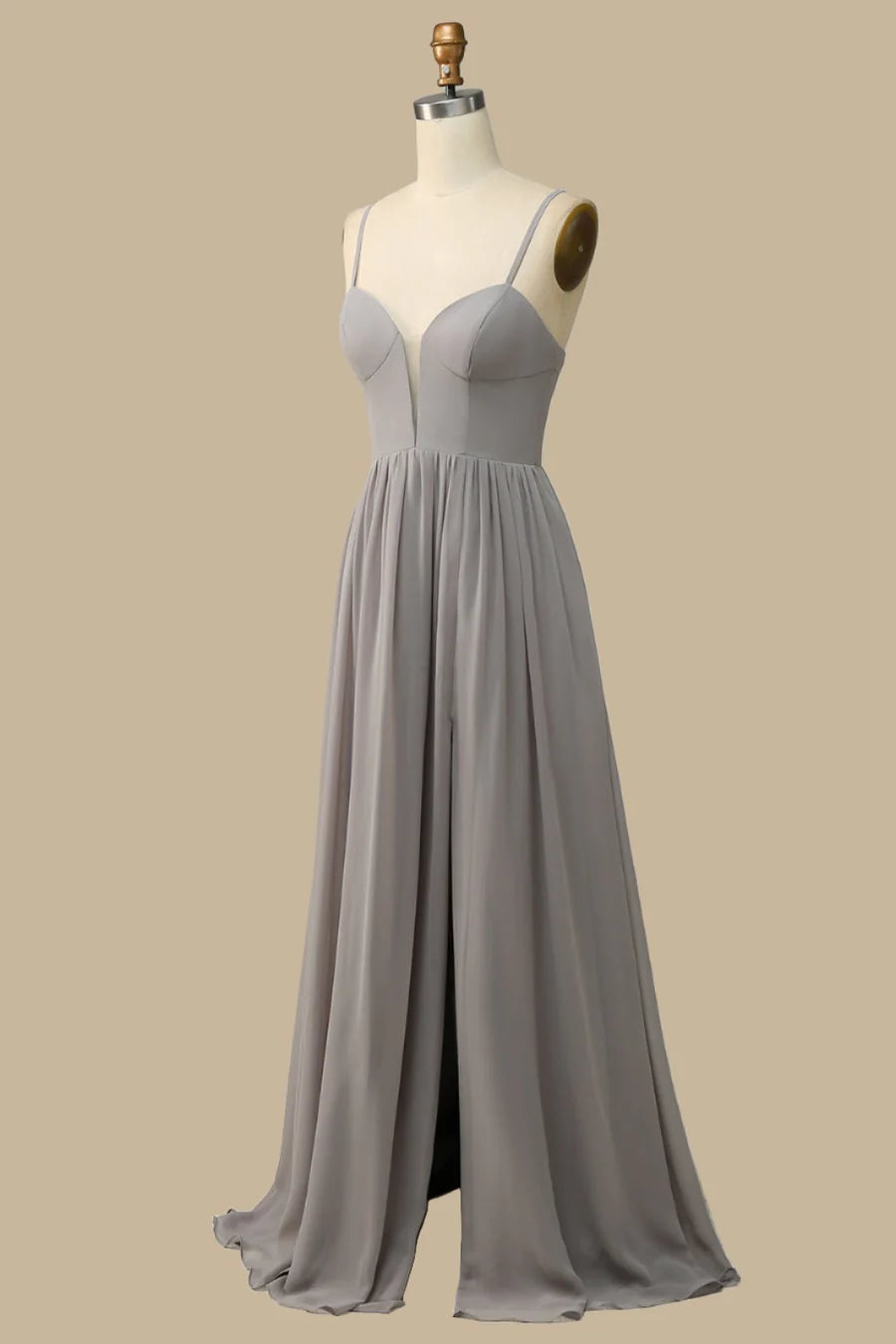 Gray Chiffon Cutout Back Corset Slit Maxi Dress Bridesmaid Dresses