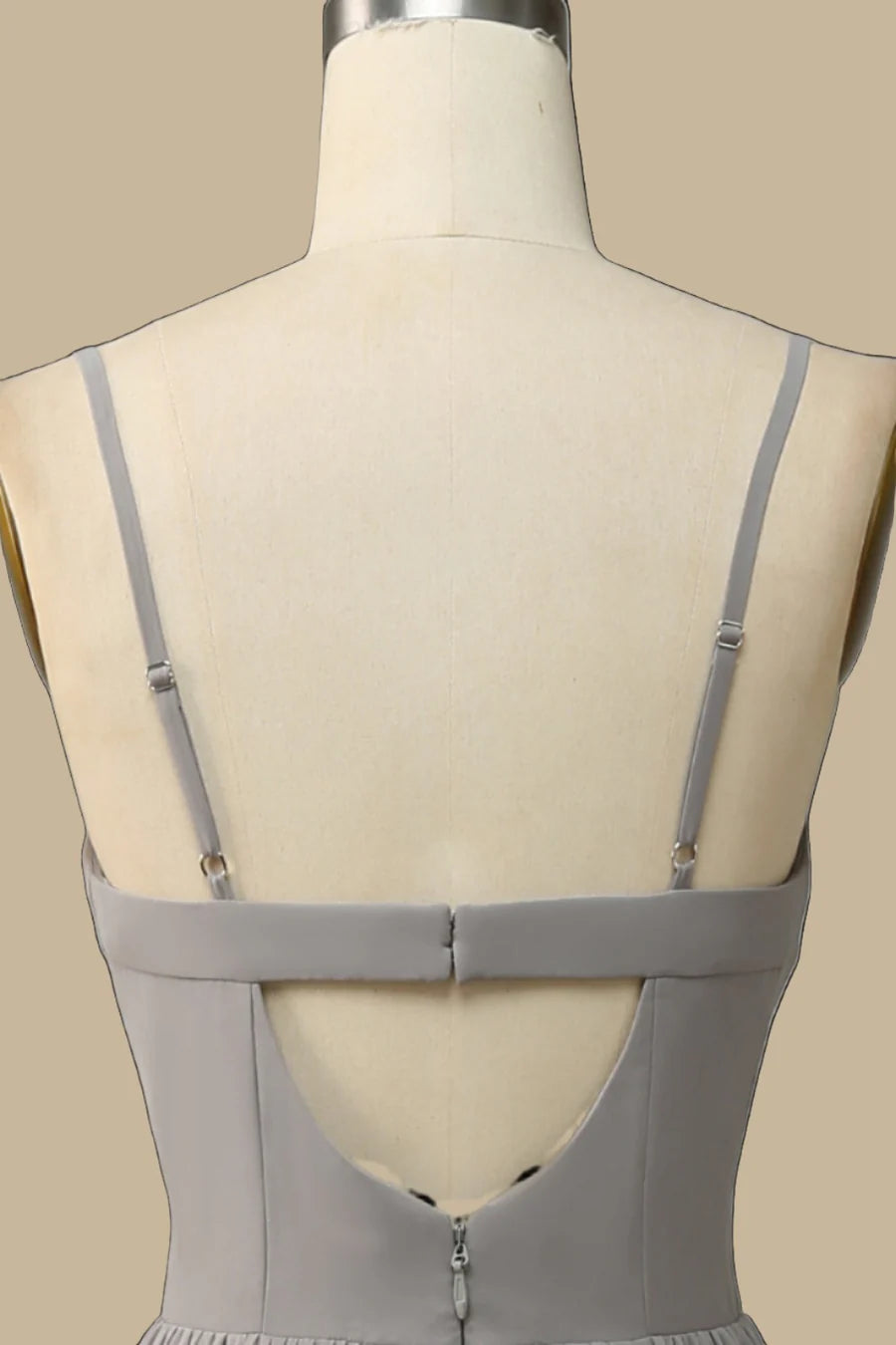 Gray Chiffon Cutout Back Corset Slit Maxi Dress Bridesmaid Dresses