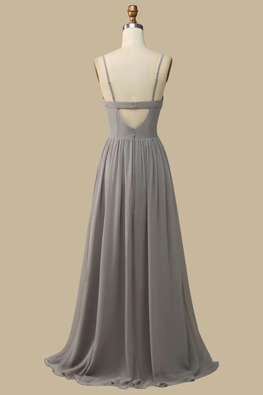Gray Chiffon Cutout Back Corset Slit Maxi Dress Bridesmaid Dresses