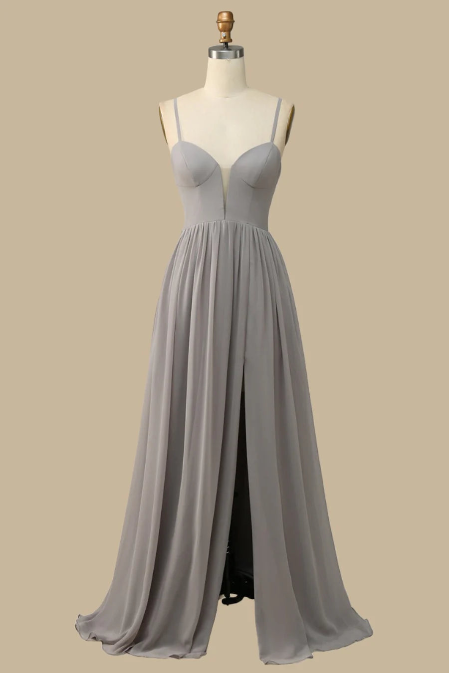Gray Chiffon Cutout Back Corset Slit Maxi Dress Bridesmaid Dresses
