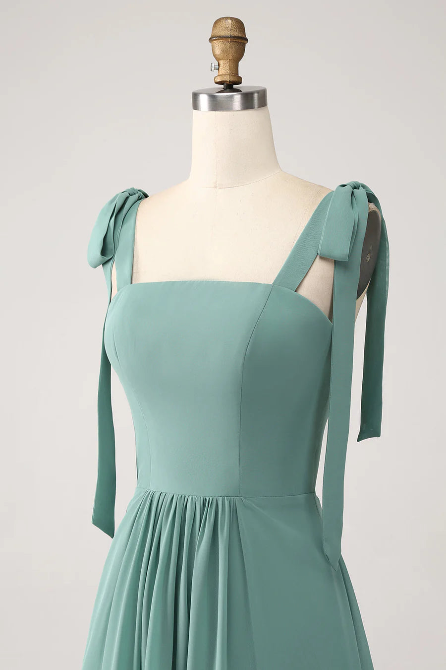 Green Chiffon A-Line with Bow Straps Maxi Dress Bridesmaid Dresses
