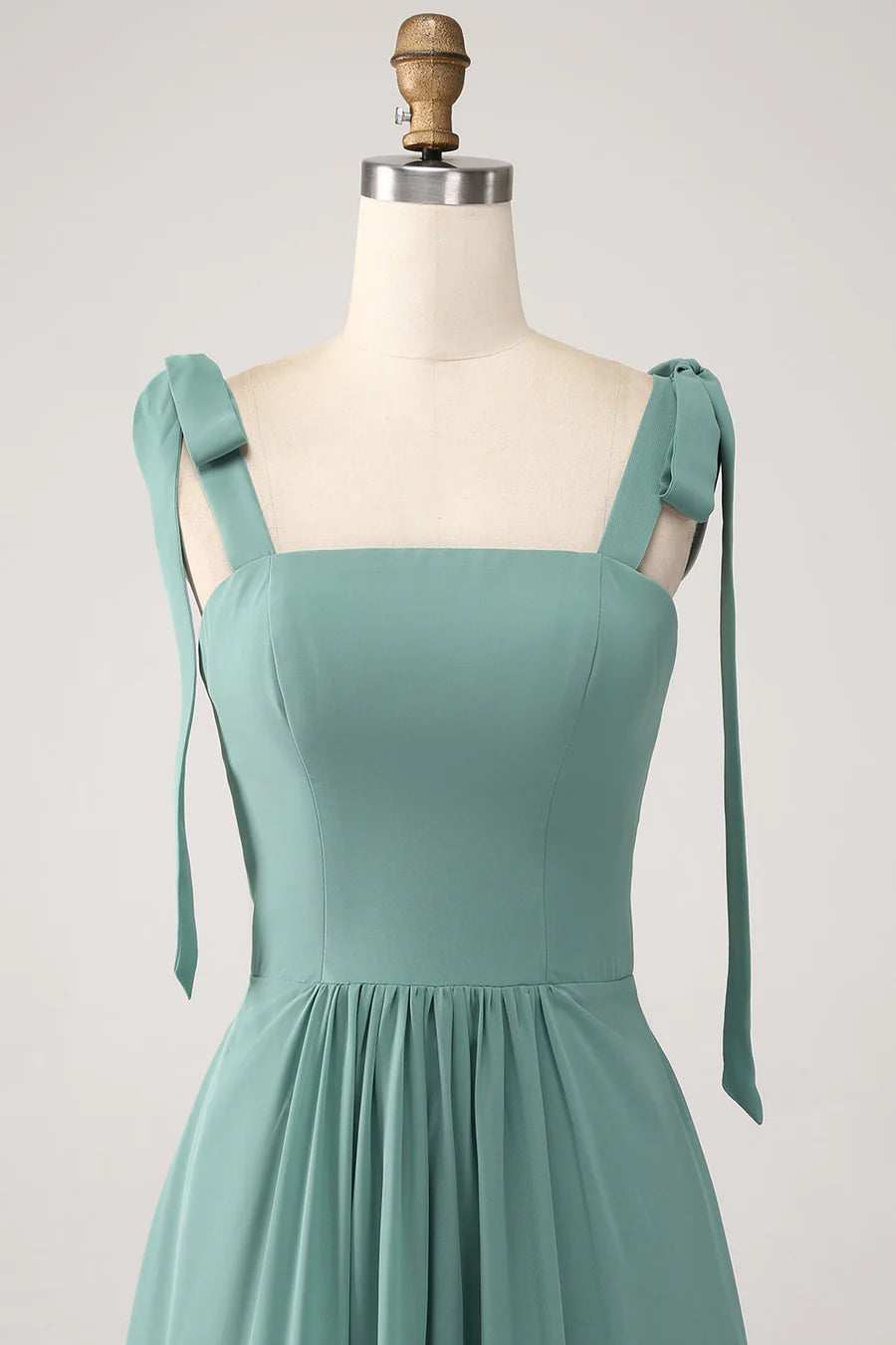 Green Chiffon A-Line with Bow Straps Maxi Dress Bridesmaid Dresses