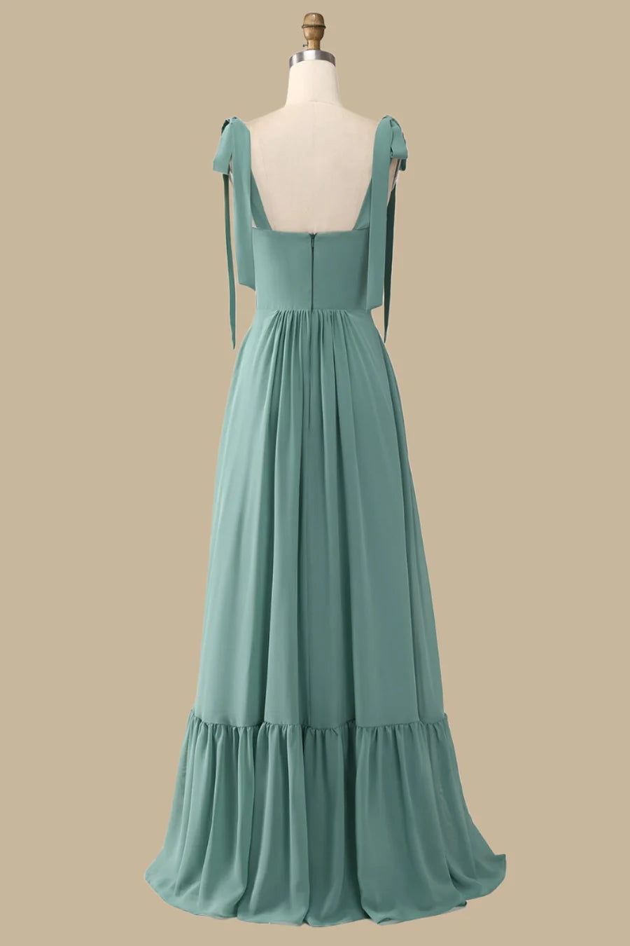 Green Chiffon A-Line with Bow Straps Maxi Dress Bridesmaid Dresses
