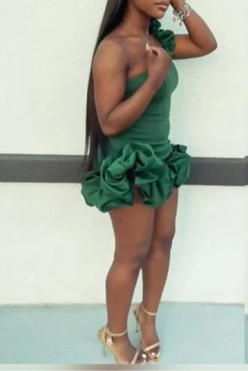 Green Satin One Shoulder Homecoming Dress Short Evening Dress Cocktail Dresses Short Party Dress