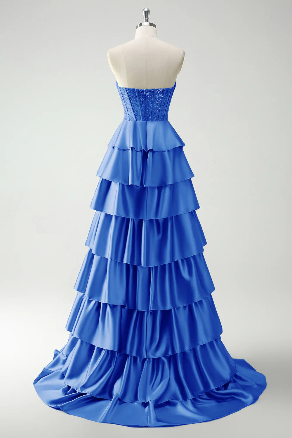 Green Satin Tiered Corset Sweetheart Princess Long Prom Dress Homecoming Dresses With Slit