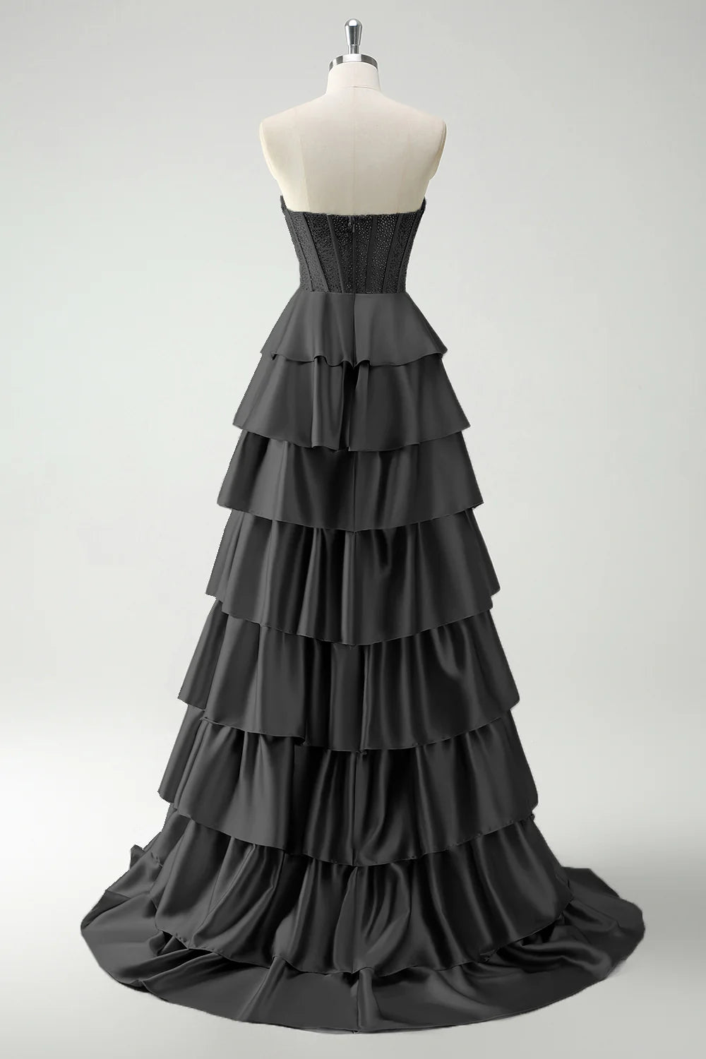 Green Satin Tiered Corset Sweetheart Princess Long Prom Dress Homecoming Dresses With Slit