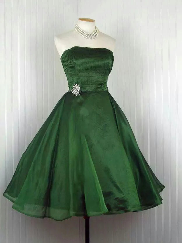 Green Tulle A Line Strapless Zipper Short Prom Dress Birthday Party Dress Homecoming Dress