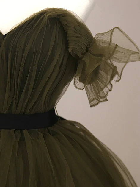 Green Tulle Tiered Off Shoulder Pleated Ball Gown Formal Dress Evening Dress