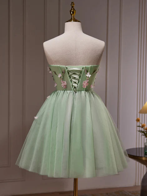 Green Tulle With Applique Off Shoulder Short Party Dress Homecoming Dress