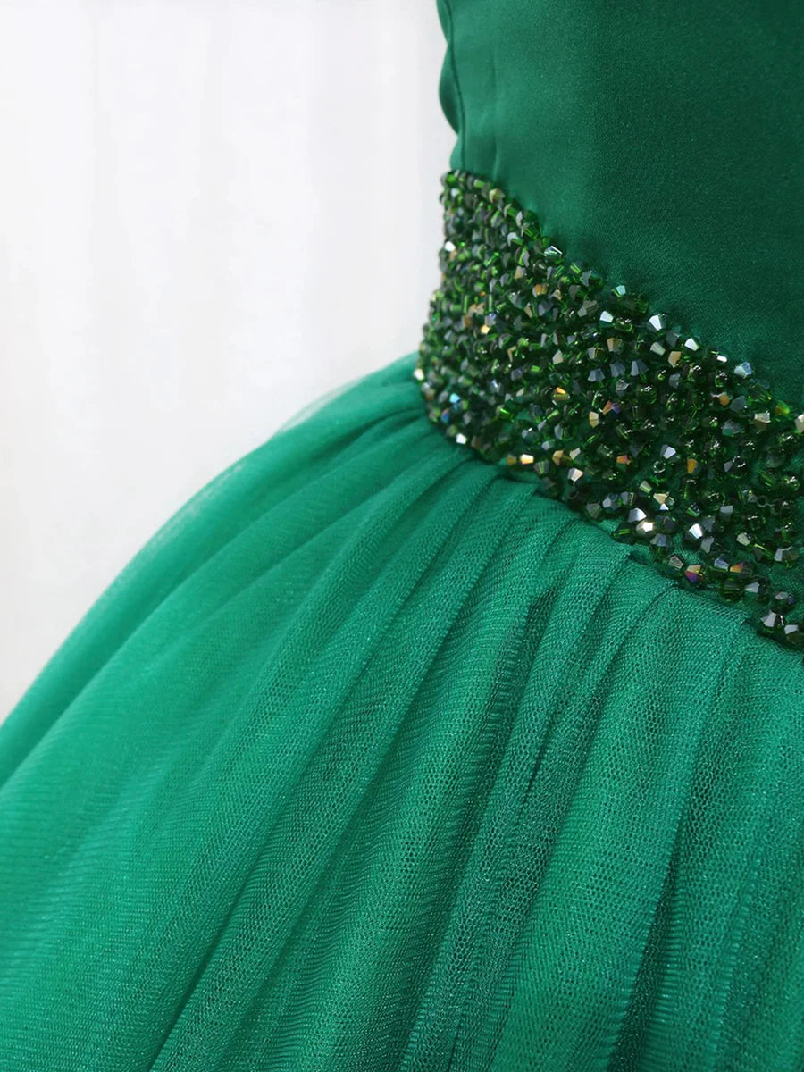 Green Tulle With Beaded Sweetheart Neck Off the Shoulder Long Prom Dress Party Dress