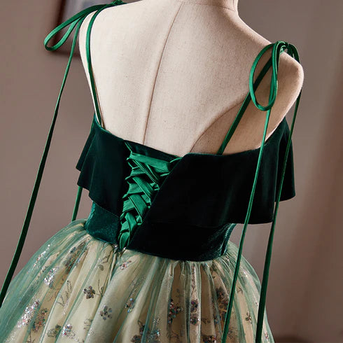Green Tulle with Lace Spaghetti straps Short A-line Prom Dress Homecoming Dress