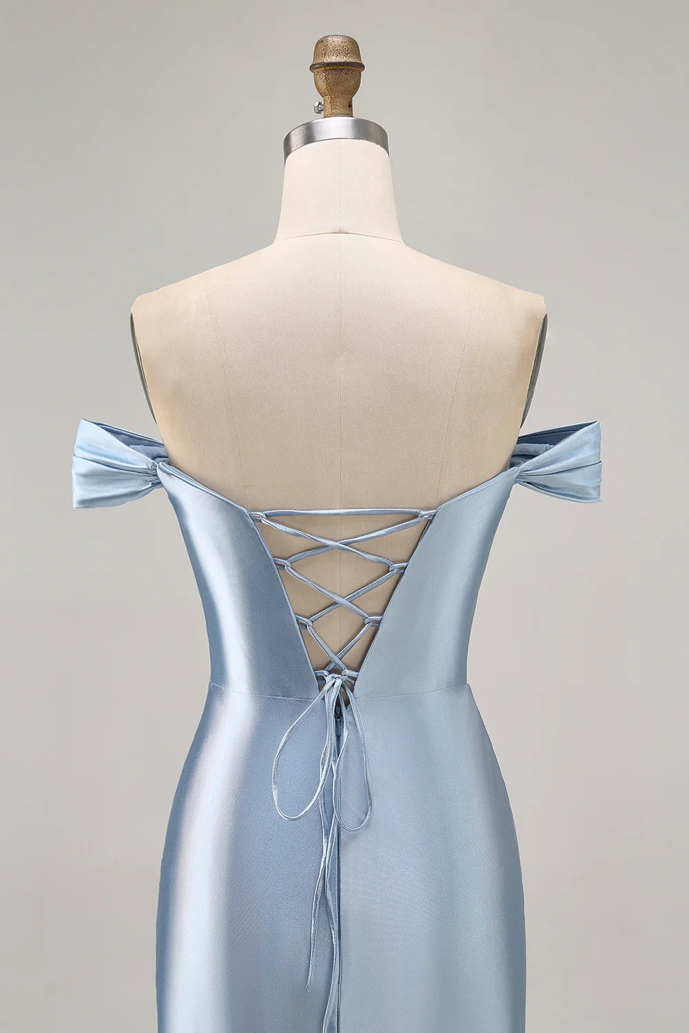Grey Blue Satin Off The Shoulder Ruched Bodycon Slit Homecoming Dress Grey Blue Short Party Dress