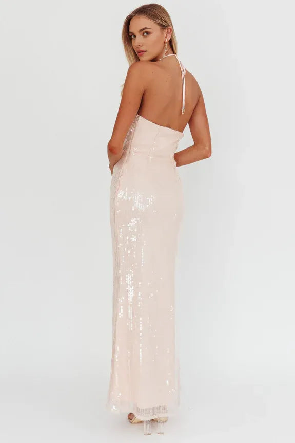 Halter 3D Flower Decoration Sequin Pink Homecoming Dress Prom Dress