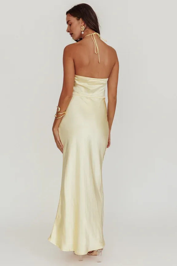 Halter Neck 3D Flower Decoration Baby Pink Evening Dress Bridesmaid Dress