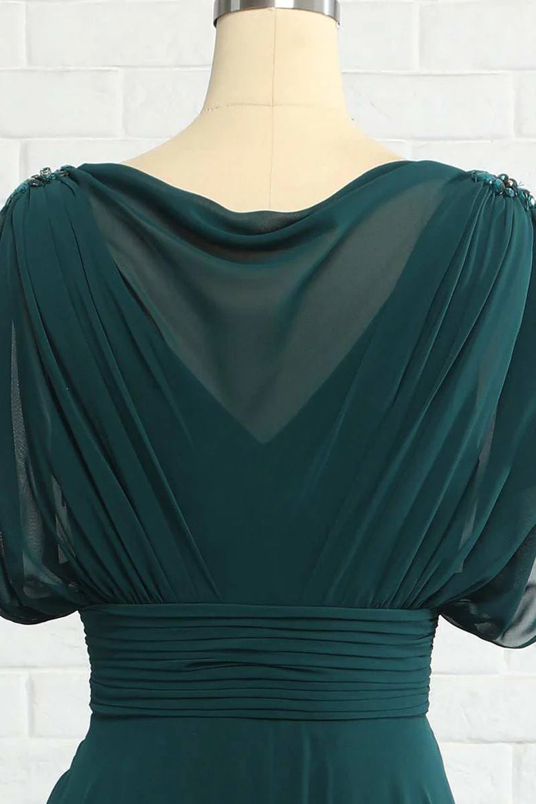 Hunter Green Chiffon V Neck Bateau Banded Waist Bridesmaid Dress