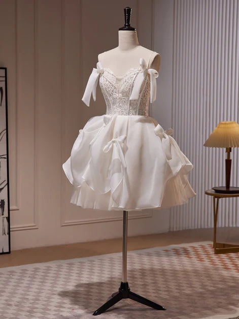 Ivory Chiffon with Lace Spaghetti Straps Short Party Dress Graduation Dress Homecoming Dresses