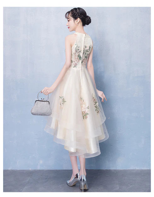 Ivory Tulle Layered High Low Cowl Neck Homecoming Dress Party Dress Prom Dress