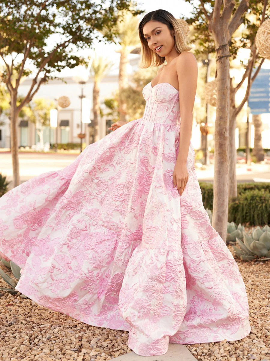 Lavender Satin Appliques Pleated A-Line Sweetheart Neck Floral Printed Floor Length Prom Dresses