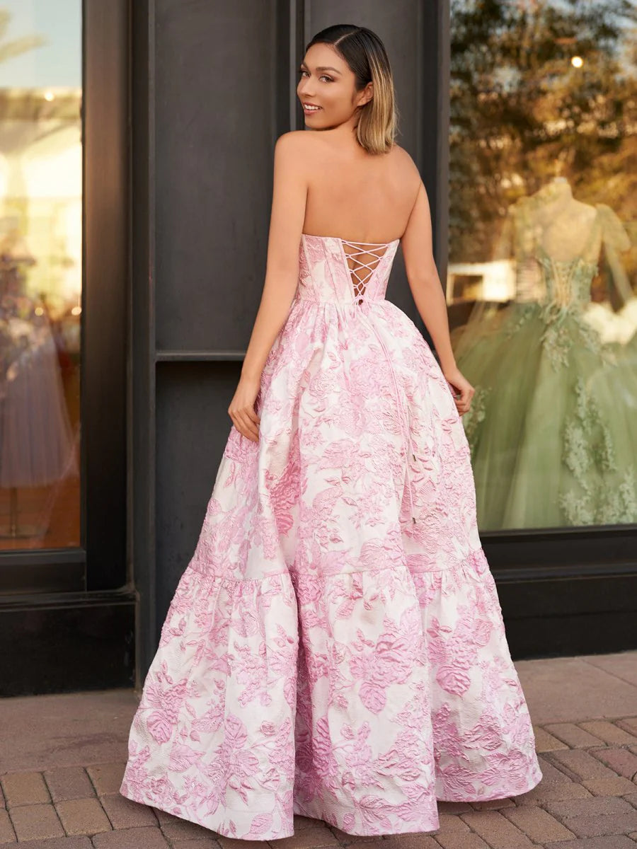 Lavender Satin Appliques Pleated A-Line Sweetheart Neck Floral Printed Floor Length Prom Dresses
