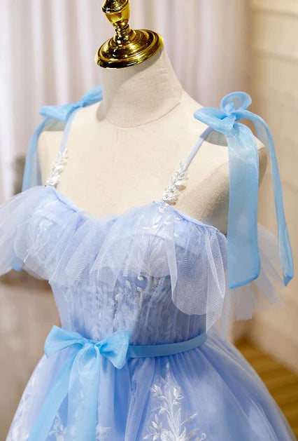 Light Blue Tulle Lace With Bow Short Party Dress Homecoming Dresses