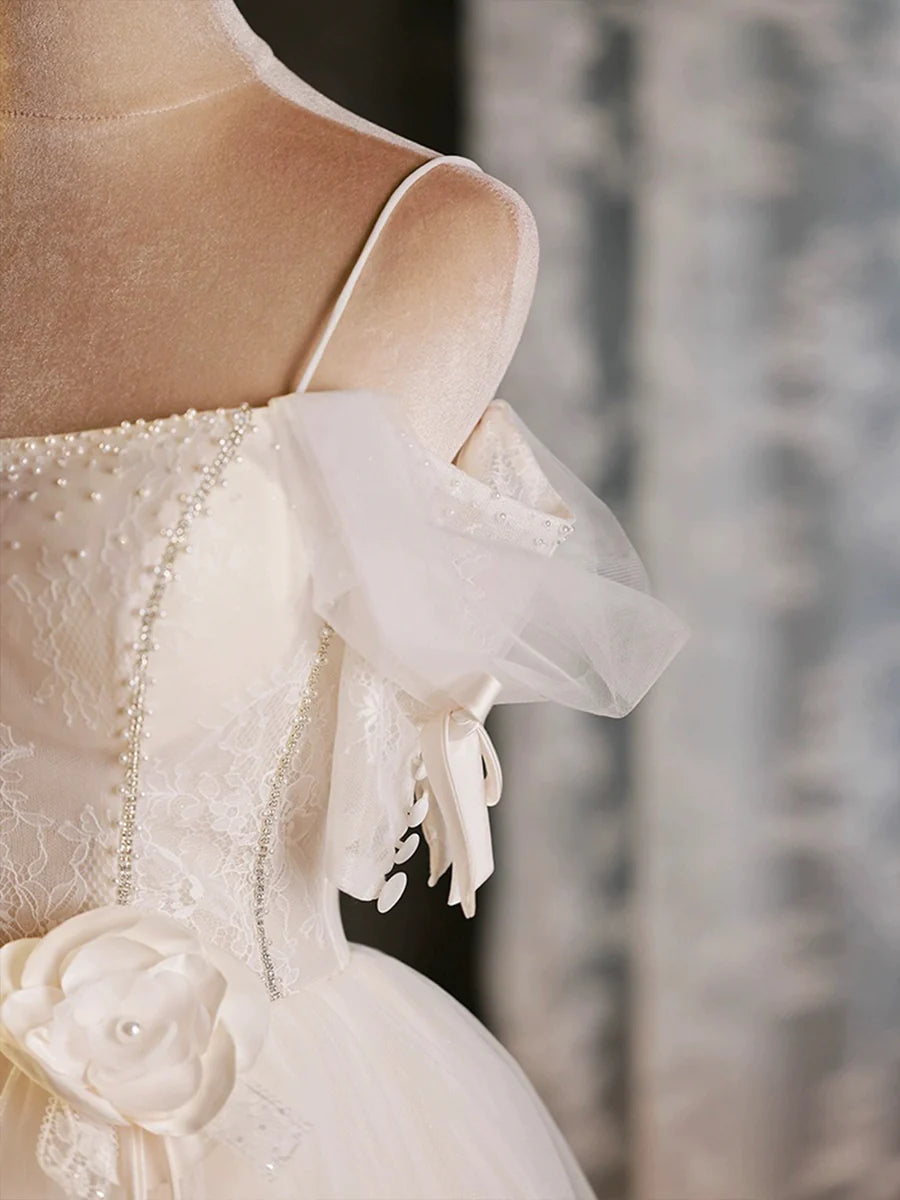 Light Champagne Tulle Spaghetti Strap A-Line Short Party Dress Evening Prom Dress