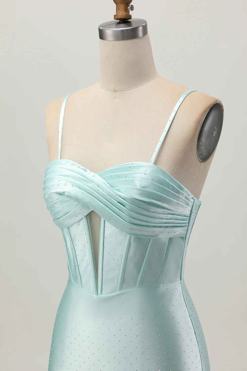 Light Green Spaghetti Straps Bodycon Corset Cut Out Pleated Beaded Short Homecoming Dress Party Dress