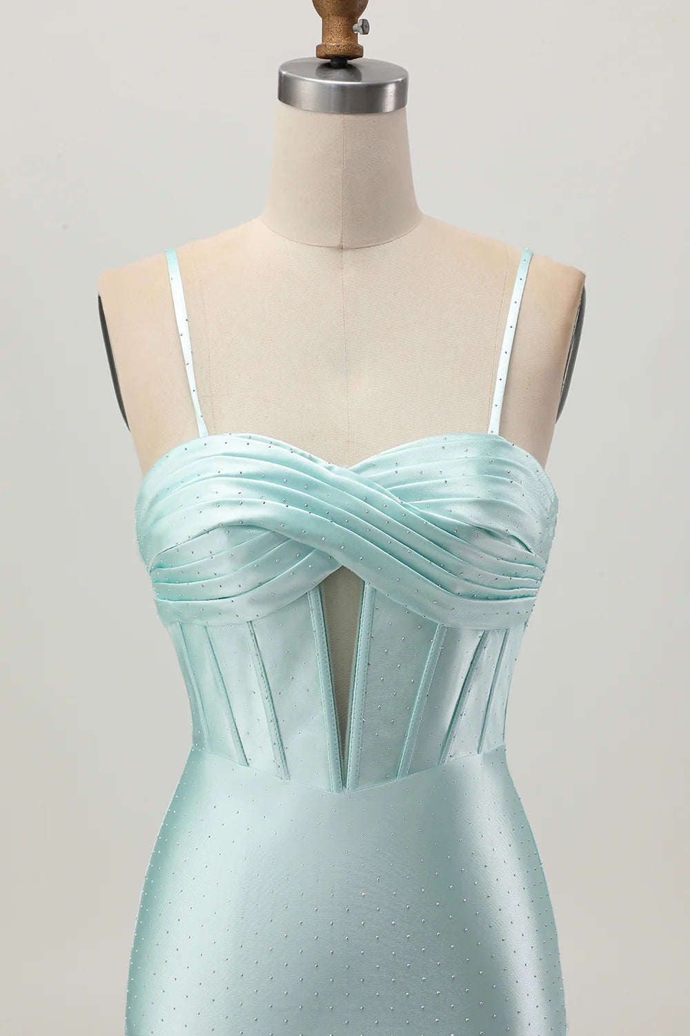 Light Green Spaghetti Straps Bodycon Corset Cut Out Pleated Beaded Short Homecoming Dress Party Dress